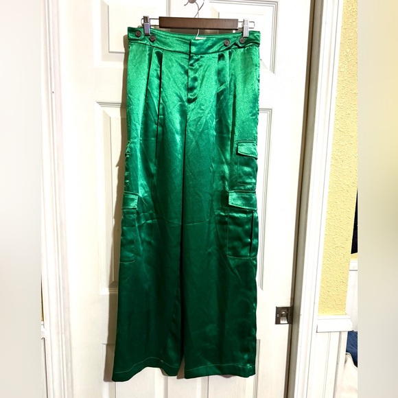 a new day Emerald Satin Wide-Leg Cargo Pants - Picture 2 of 12